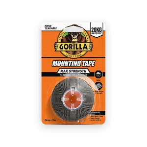 Gorilla black mounting tape 25mm x 1.5m in original retail packaging