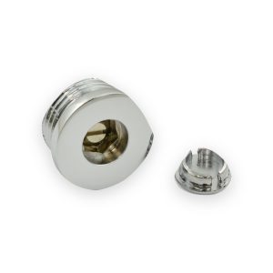 Chrome radiator air vent with threaded body, recessed brass screw and separate slotted chrome cap