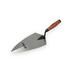 Hilka brick trowel with steel blade, bent tang and brown soft grip handle