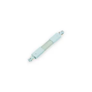 White flexible track connector with ribbed centre and brass contacts