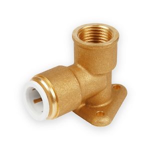 Brass wall-plate elbow with white push-fit collet and female thread