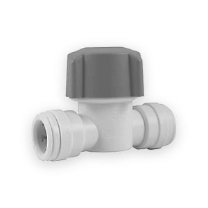 JG Speedfit white push-fit stop valve with grey control knob