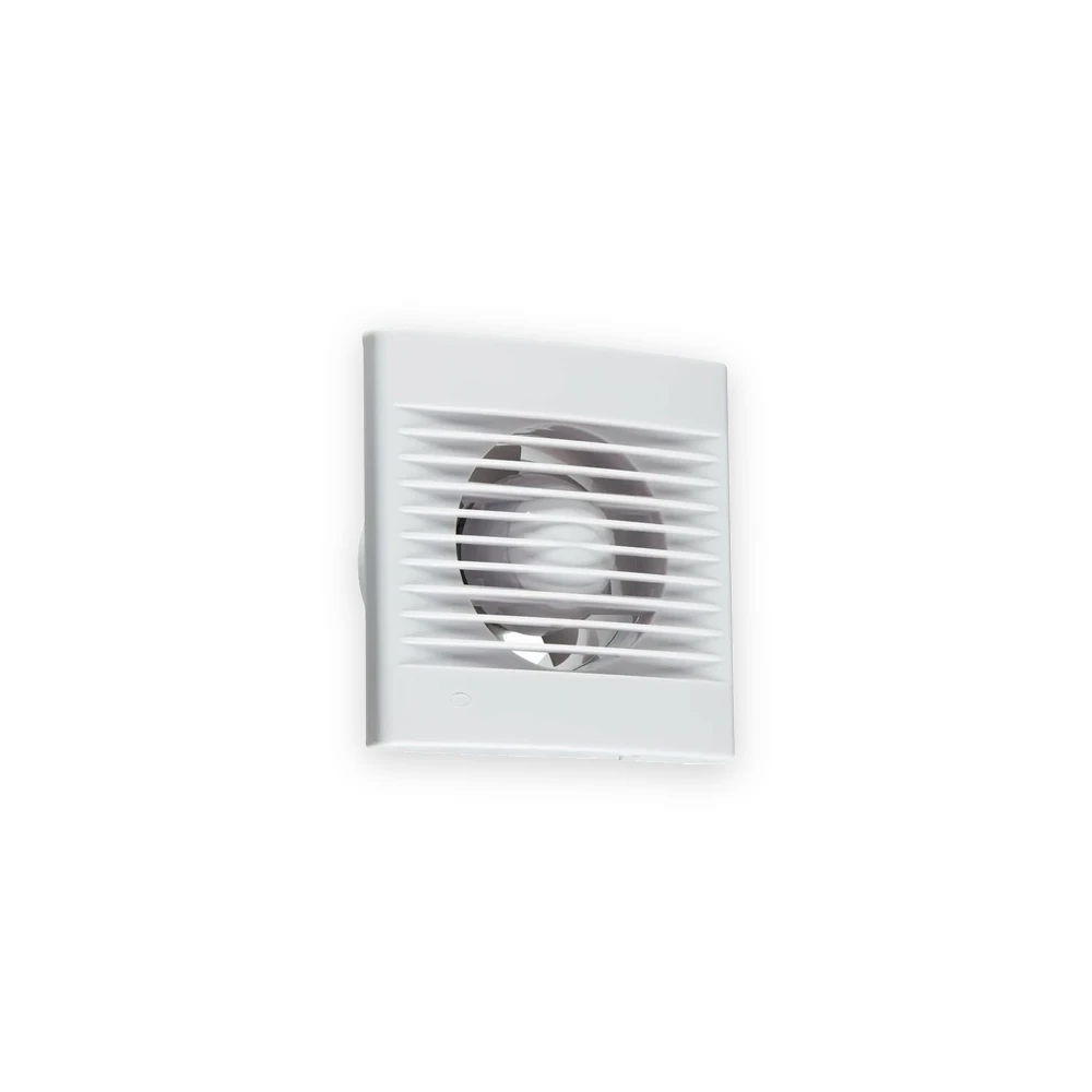 Knightsbridge white extractor fan with horizontal grille slats and visible internal blades Knightsbridge white extractor fan with horizontal grille slats and visible internal blades