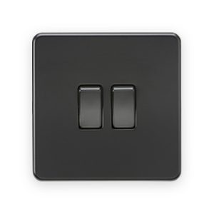 Knightsbridge 10AX 2G 2-Way Switch - Matt Black With Black Rockers