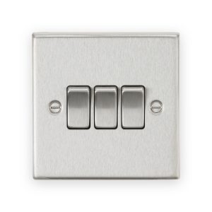 Knightsbridge 10AX 3G 2-Way Plate Switch - Square Edge Brushed Chrome - CS4BC