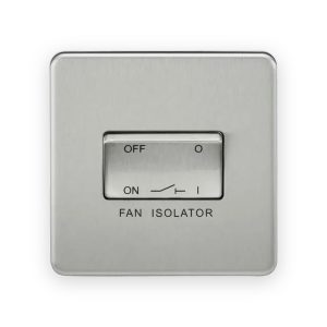 Knightsbridge brushed chrome fan isolator switch with OFF and ON markings