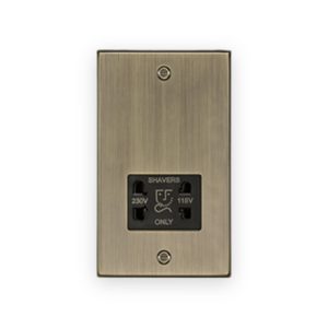 Knightsbridge 115/230V Dual Voltage Shaver Socket - Antique Brass With Black Insert