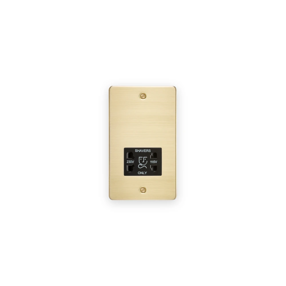 Knightsbridge 115/230V Dual Voltage Shaver Socket - Brushed Brass with Black Insert Knightsbridge 115/230V Dual Voltage Shaver Socket - Brushed Brass with Black Insert