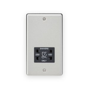 Knightsbridge 115/230V Dual Voltage Shaver Socket in Brushed Chrome with Black Insert