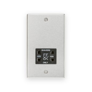 Knightsbridge 115/230V Dual Voltage Shaver Socket - Brushed Chrome With Black Insert - CS89BC