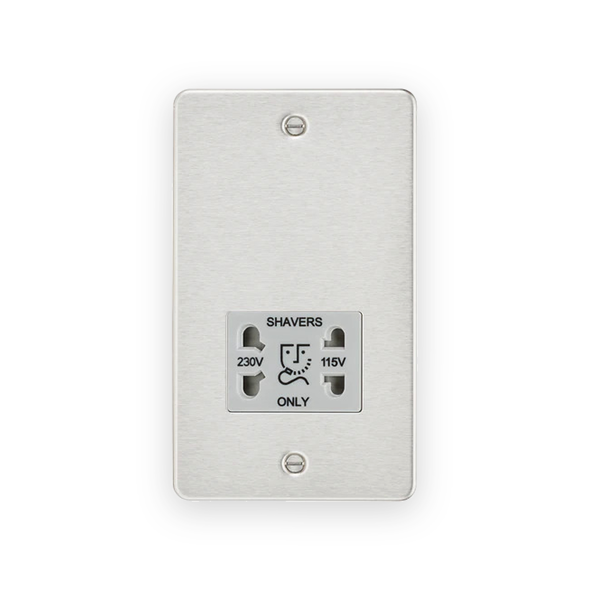 knightsbridge-115-230v-dual-voltage-shaver-socket-brushed-chrome-with-grey-insert-5055832968528 Knightsbridge 115/230V Dual Voltage Shaver Socket - Brushed Chrome with Grey Insert