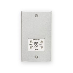 Knightsbridge 115/230V Dual Voltage Shaver Socket - Brushed Chrome With White Insert - CS89BCW