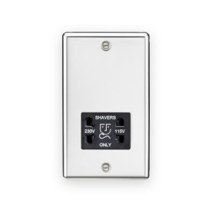 Knightsbridge 115/230V Dual Voltage Shaver Socket - Polished Chrome with Black Insert