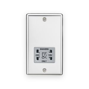 Knightsbridge 115/230V Dual Voltage Shaver Socket - Polished Chrome with Grey Insert