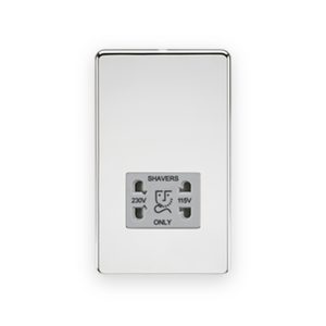 Knightsbridge 115/230V Dual Voltage Shaver Socket - Polished Chrome With Grey Insert