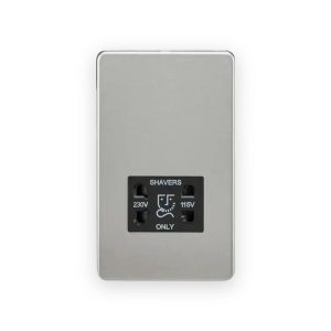 Knightsbridge 115V/230V Dual Voltage Shaver Socket - Brushed Chrome with Black Insert