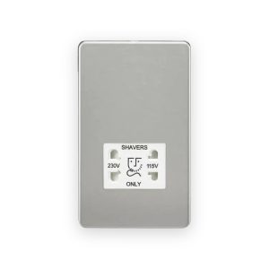 Knightsbridge 115V/230V Dual Voltage Shaver Socket - Brushed Chrome with White Insert
