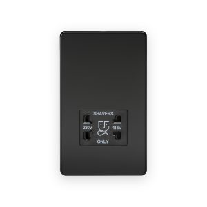 Knightsbridge 115V/230V Dual Voltage Shaver Socket - Matt Black with Black Insert with 230V and 115V shaver outlets
