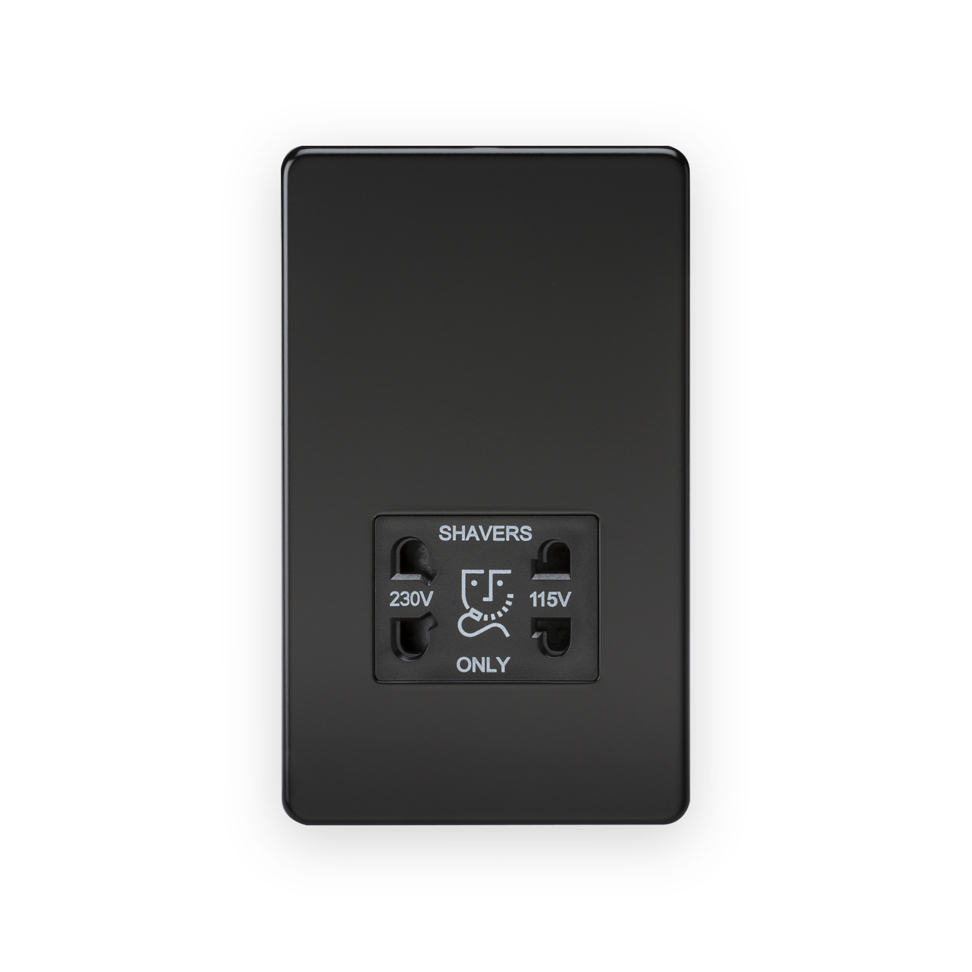 knightsbridge-115v-230v-dual-voltage-shaver-socket-matt-black-with-black-insert-5055832903857-gallery-01 Knightsbridge 115V/230V Dual Voltage Shaver Socket - Matt Black with Black Insert with 230V and 115V shaver outlets