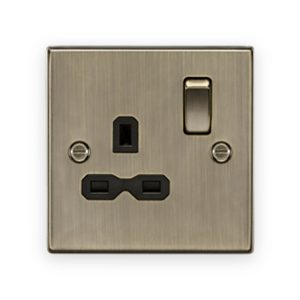 Knightsbridge 13A 1G DP Switched Socket - Antique Brass With Black Insert