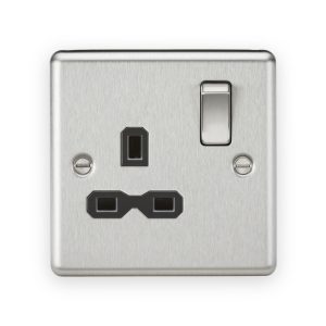 Knightsbridge 13A 1G DP Switched Socket - Brushed Chrome with Black Insert