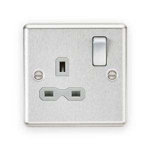 Knightsbridge 13A 1G DP Switched Socket - Brushed Chrome With Grey Insert