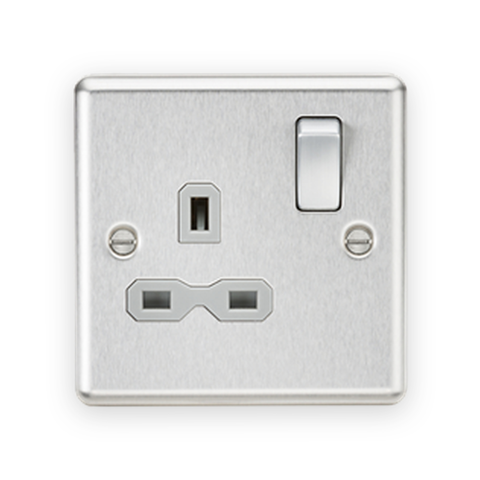 knightsbridge-13a-1g-dp-switched-socket-brushed-chrome-with-grey-insert-cl7bcg Knightsbridge 13A 1G DP Switched Socket - Brushed Chrome With Grey Insert