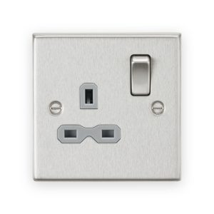 Knightsbridge 13A 1G DP Switched Socket - Brushed Chrome With Grey Insert