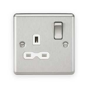 Knightsbridge 13A 1G DP Switched Socket - Brushed Chrome with White insert