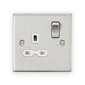 Knightsbridge 13A 1G DP Switched Socket - Brushed Chrome With White Insert - CS7BCW