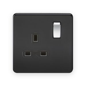 Knightsbridge 13A 1G DP Switched Socket - Matt Black with Black Insert and Chrome Rocker
