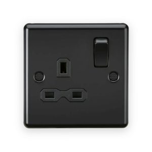 Knightsbridge 13A 1G DP Switched Socket - Matt Black with Black Insert