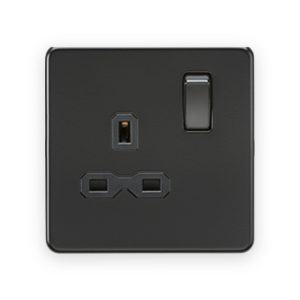 Knightsbridge 13A 1G DP Switched Socket - Matt Black With Black Insert