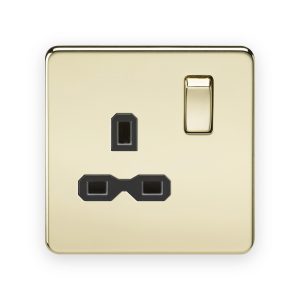 Knightsbridge 13A 1G DP Switched Socket - Polished Brass with Black Insert