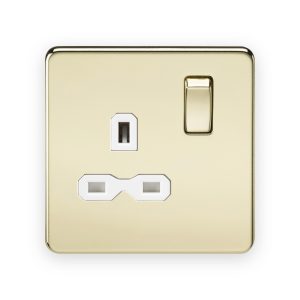 Knightsbridge 13A 1G DP Switched Socket - Polished Brass with White Insert