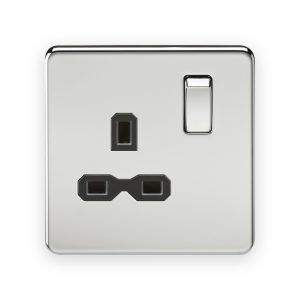 Knightsbridge 13A 1G DP Switched Socket - Polished Chrome with Black Insert