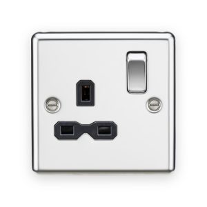 Knightsbridge 13A 1G DP Switched Socket - Polished Chrome with Black Insert