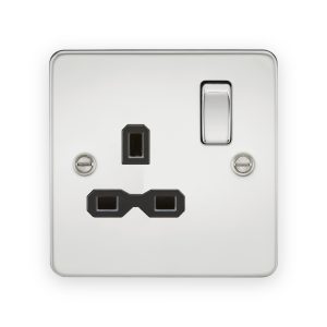 Knightsbridge 13A 1G DP Switched Socket - Polished Chrome with Black Insert - FPR7000PC