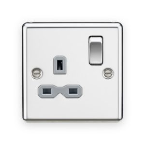 Knightsbridge 13A 1G DP Switched Socket - Polished Chrome with Grey Insert