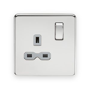 Knightsbridge 13A 1G DP Switched Socket - Polished Chrome With Grey Insert