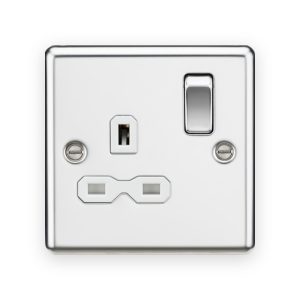 Knightsbridge 13A 1G DP Switched Socket - Polished Chrome with White Insert