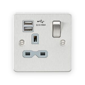 Knightsbridge 13A 1G SP Switched Socket With Dual USB A+A (5V DC 2.1A Shared) - Brushed Brass With Black Insert