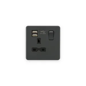 Knightsbridge 13A 1G SP Switched Socket with Dual USB A+A (5V DC 2.4A shared) - Anthracite with Black Insert