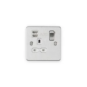Knightsbridge 13A 1G SP Switched Socket with Dual USB A+A (5V DC 2.4A shared) - Brushed Chrome with White Insert