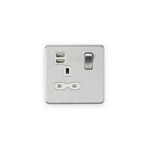 Knightsbridge 13A 1G SP Switched Socket with Dual USB A+A (5V DC 2.4A shared) - Brushed Chrome with White Insert