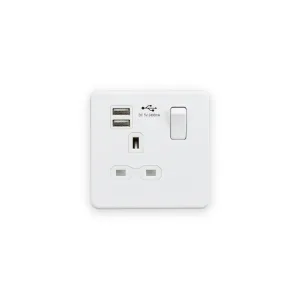 Knightsbridge SFR9124MW screwless matt white switched socket with dual USB-A ports and white inserts