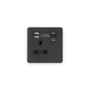 Knightsbridge 13A 1G SP Switched Socket with Dual USB A+A (5V DC 2.4A shared) - Smoked Bronze with Black Insert