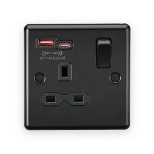 Knightsbridge 13A 1G SP Switched Socket with Dual USB A+C 12V DC 1.5A [Max. 18W] - 1G SP Switched Socket with Dual USB A+C