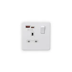 Knightsbridge 13A 1G SP Switched Socket with Dual USB A+C 12V DC 1.5A [Max. 18W] - Matt White with White Insert