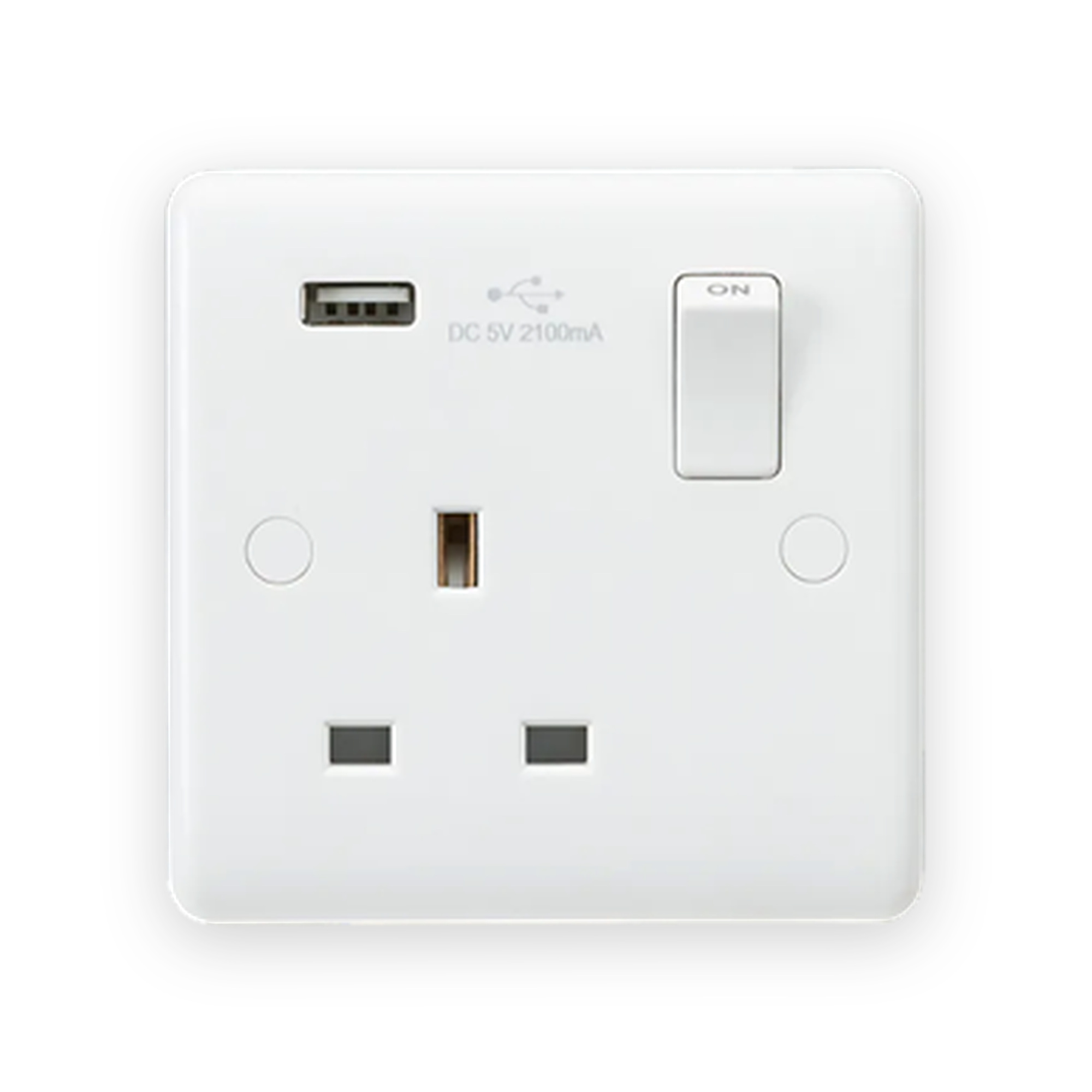 knightsbridge-13a-1g-sp-switched-socket-with-usb-a-5v-dc-2-1a-cu9903 Knightsbridge 13A 1G SP Switched Socket With USB -A (5V DC 2.1A)